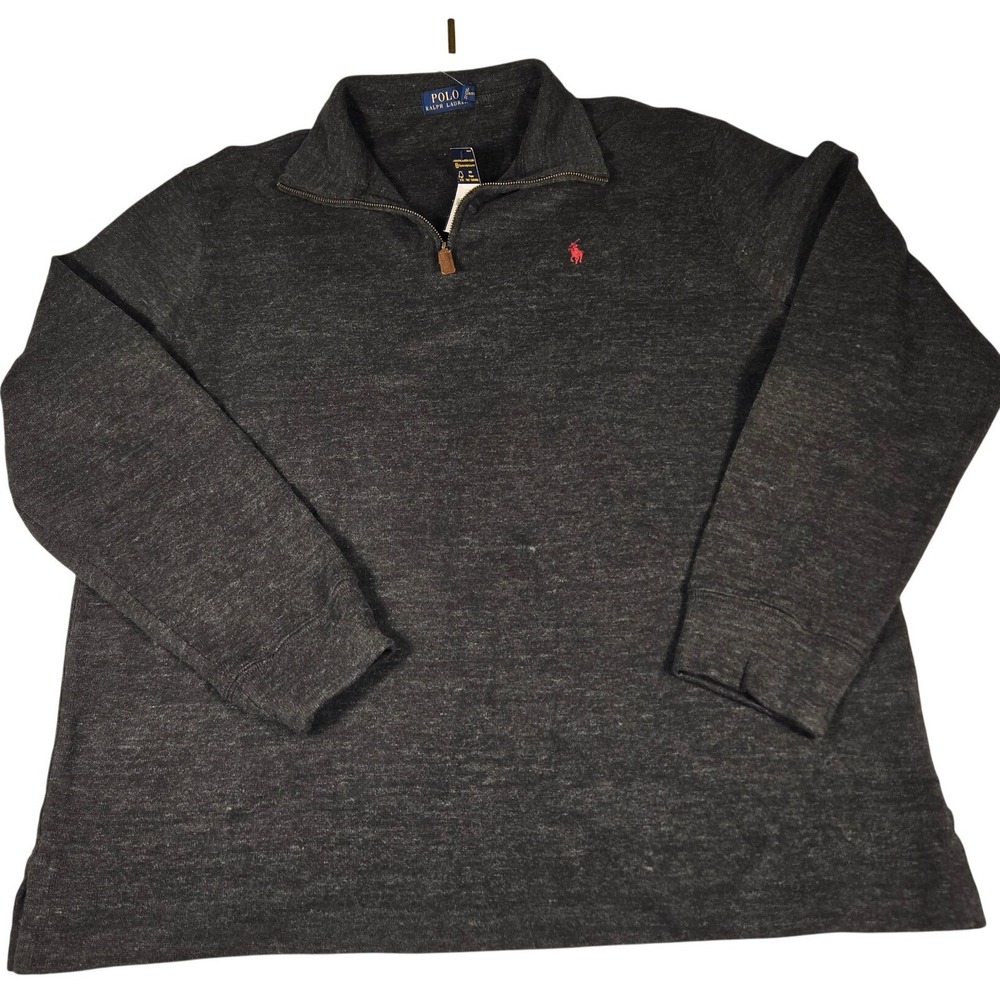 Polo Ralph Lauren Mens XL Quarter Zip Pullover Charcoal Gray Heather Red Pony